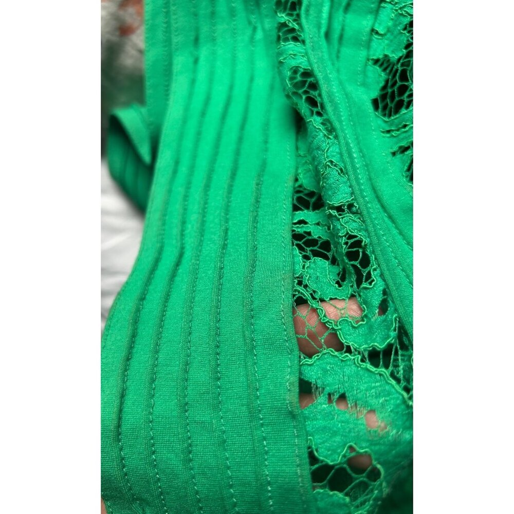 Tadashi Shoji Sz 6 Kelly Green Lace Flair Bottom Dress READ - Picture 12 of 16